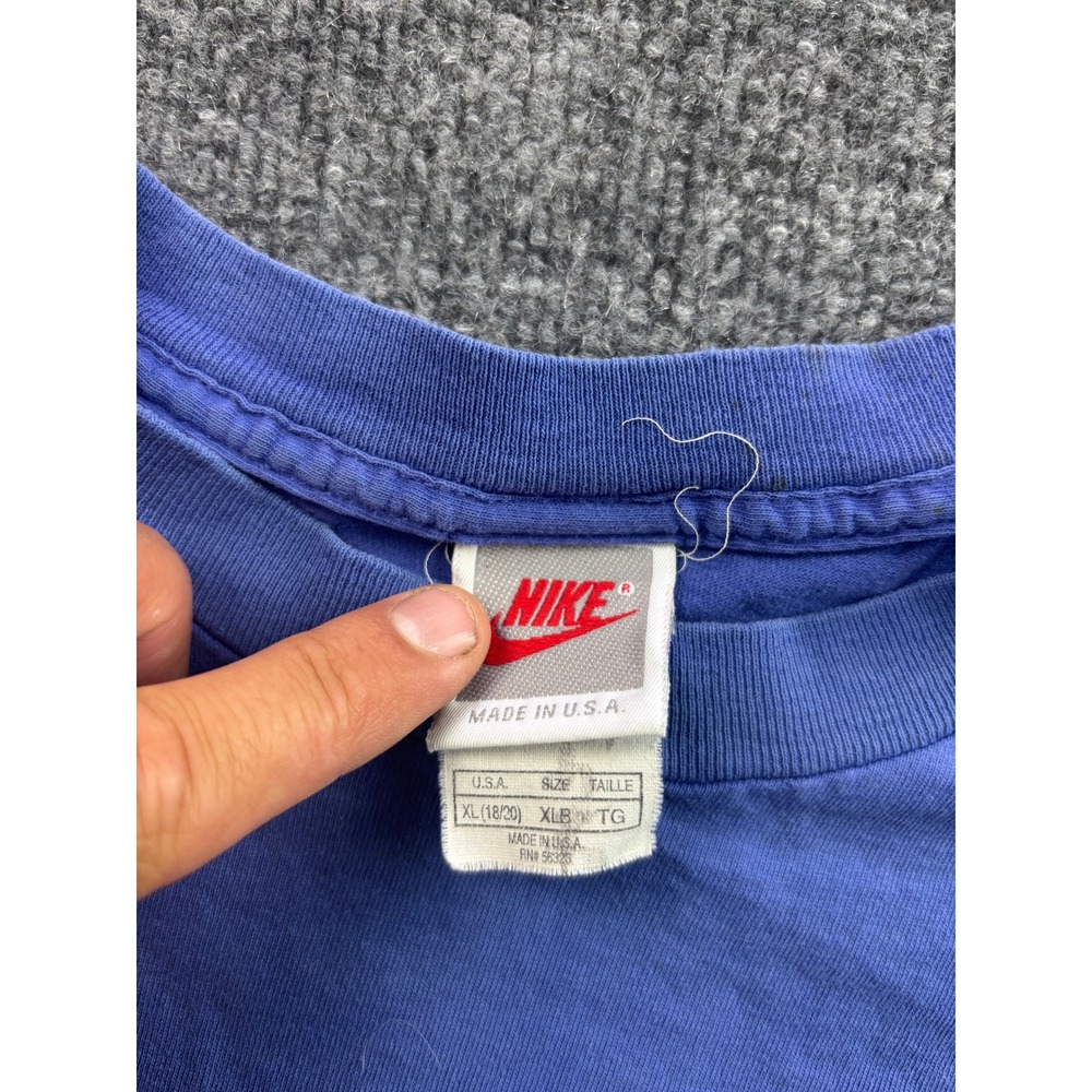 Nike Soccer T-Shirt Mens XL Blue Vintage 90s Made in USA Distressed Graphic - Picture 2 of 9